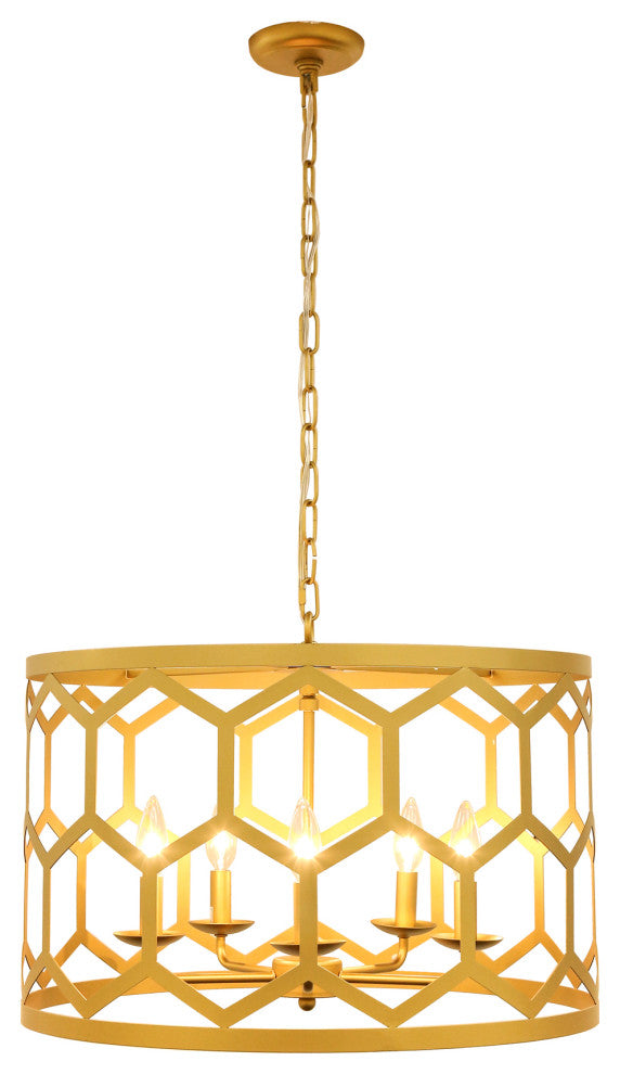 Milad Gold 5 Light Transitional Drum Chandelier, 22" Round