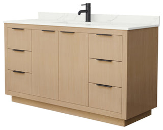 Maroni 60" Light Straw Single Vanity, Giotto Quartz Top, 1-Hole, Black Trim