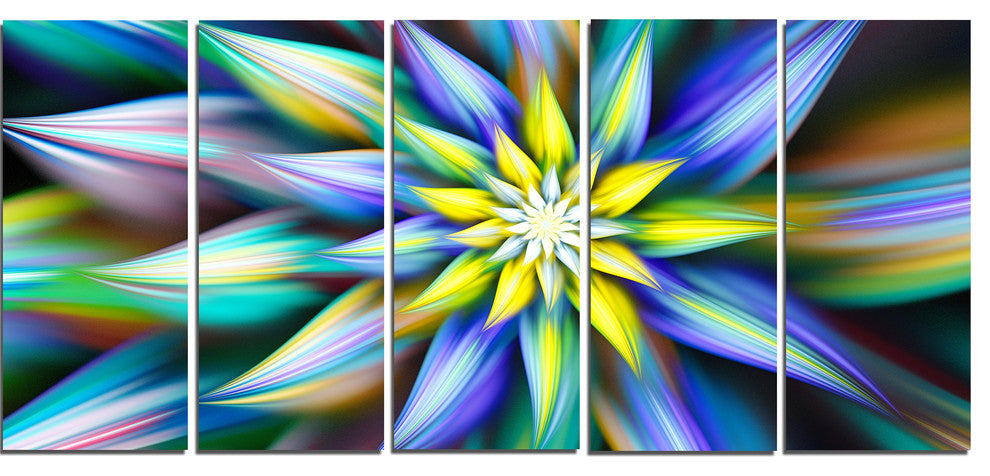 Dancing Multi Color Flower Petals, Floral Canvas Art Print, 60"x28", 5 Panels