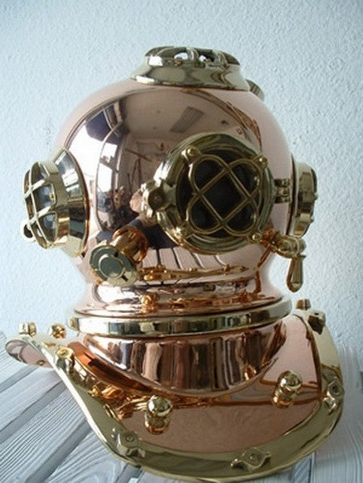 12" Polished Brass and Copper Mark V Dive Helmet