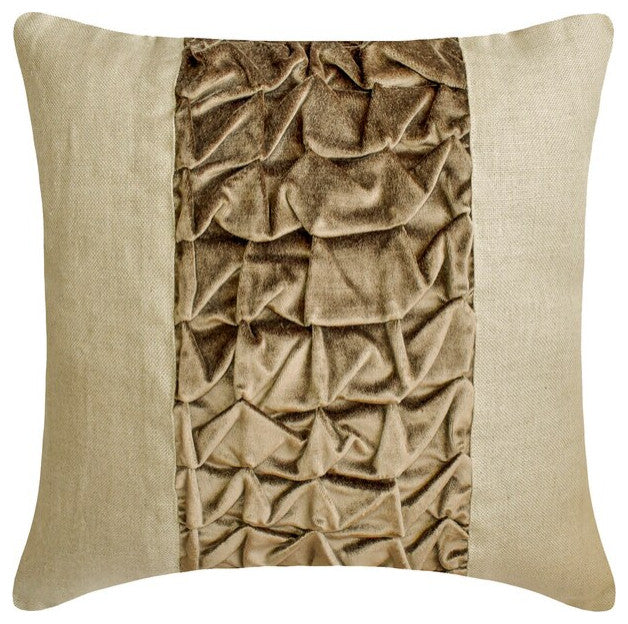 Brown Velvet & Linen Patchwork, 26"x26" Throw Pillow Cover - Velvet Knottingham