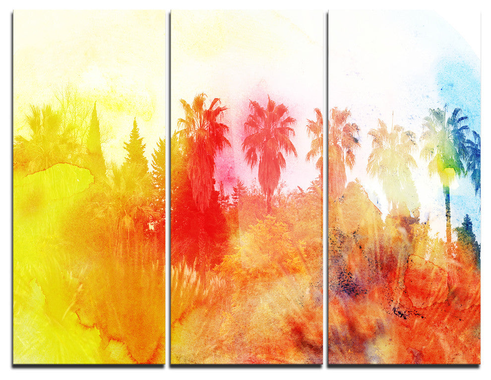 "Abstract Tropical Landscape" Painting Metal Wall Art, 3 Panels, 36"x28"