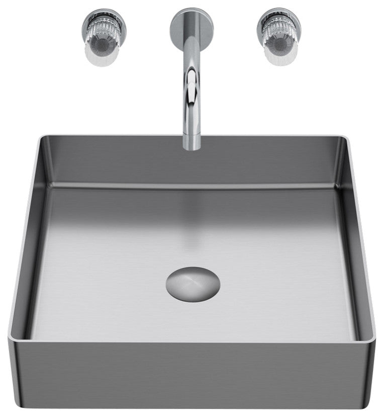 Enrica Modern Square Vessel Sink, Brushed Silver