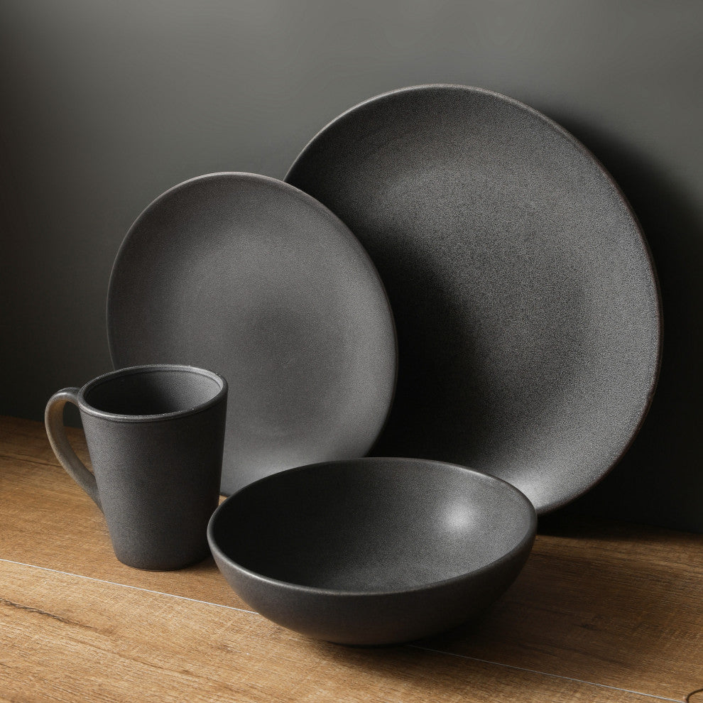 Stone Lain Grao Stoneware Dinnerware Set, Gray, 16-Piece