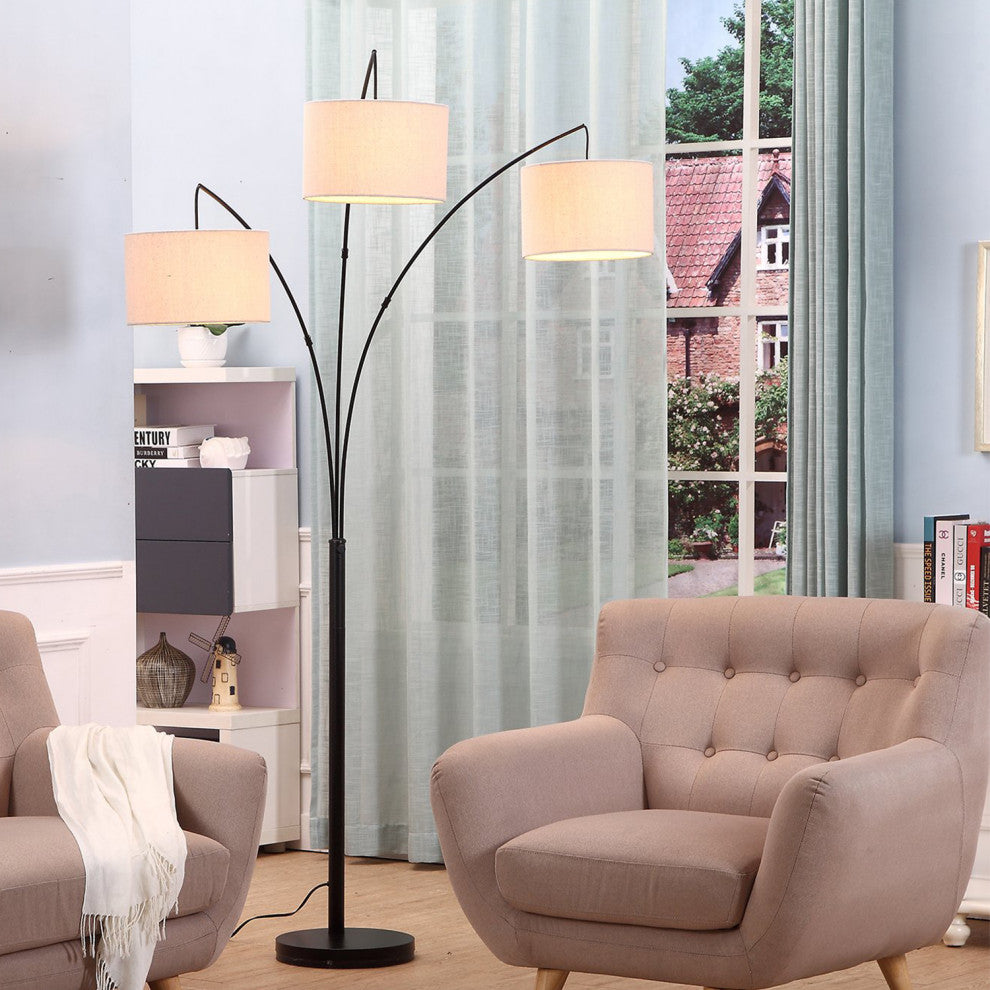 Brightech Trilage Arc Floor Lamp w/Marble Base - 3 Lights Hanging Over the Couch