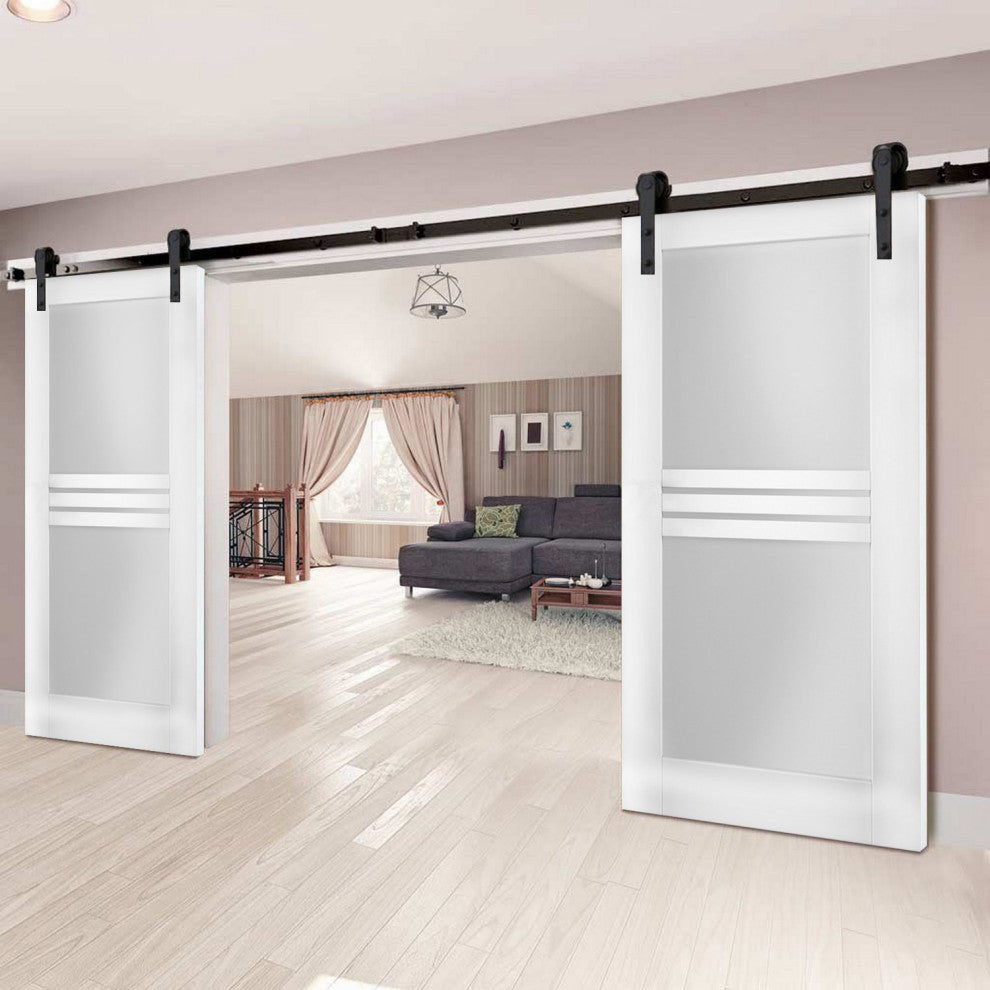 Slab Door Panel Opaque Glass 4 Lites / Mela 7222 White Silk / Finished Doors, 28" X 80"