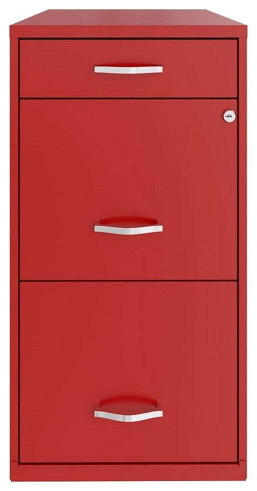 Pemberly Row 18" 3-Drawer Modern Metal Organizer File Cabinet in Red