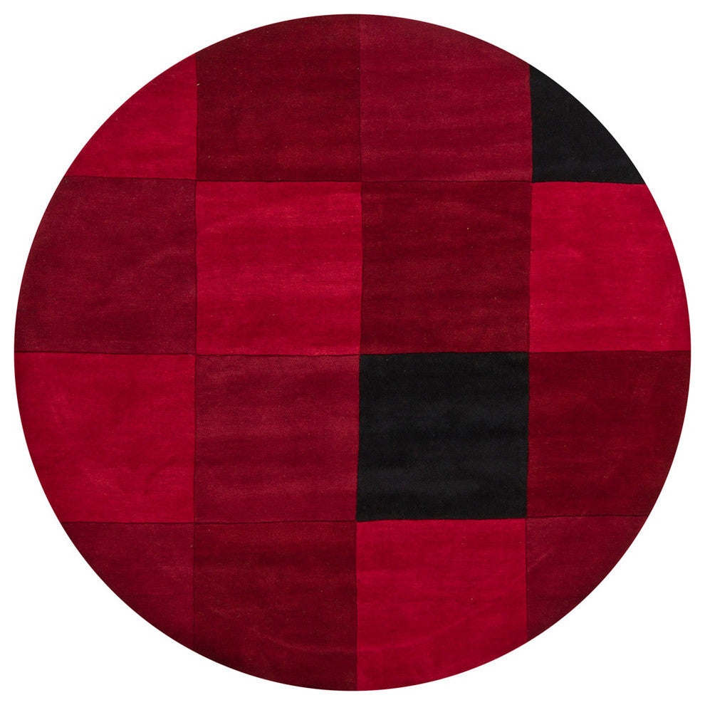 Antara Contemporary Area Rug, Red and Black, 7'9" Round