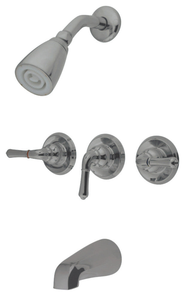 Kingston Brass Three-Handle Tub and Shower Faucet, Brushed Nickel