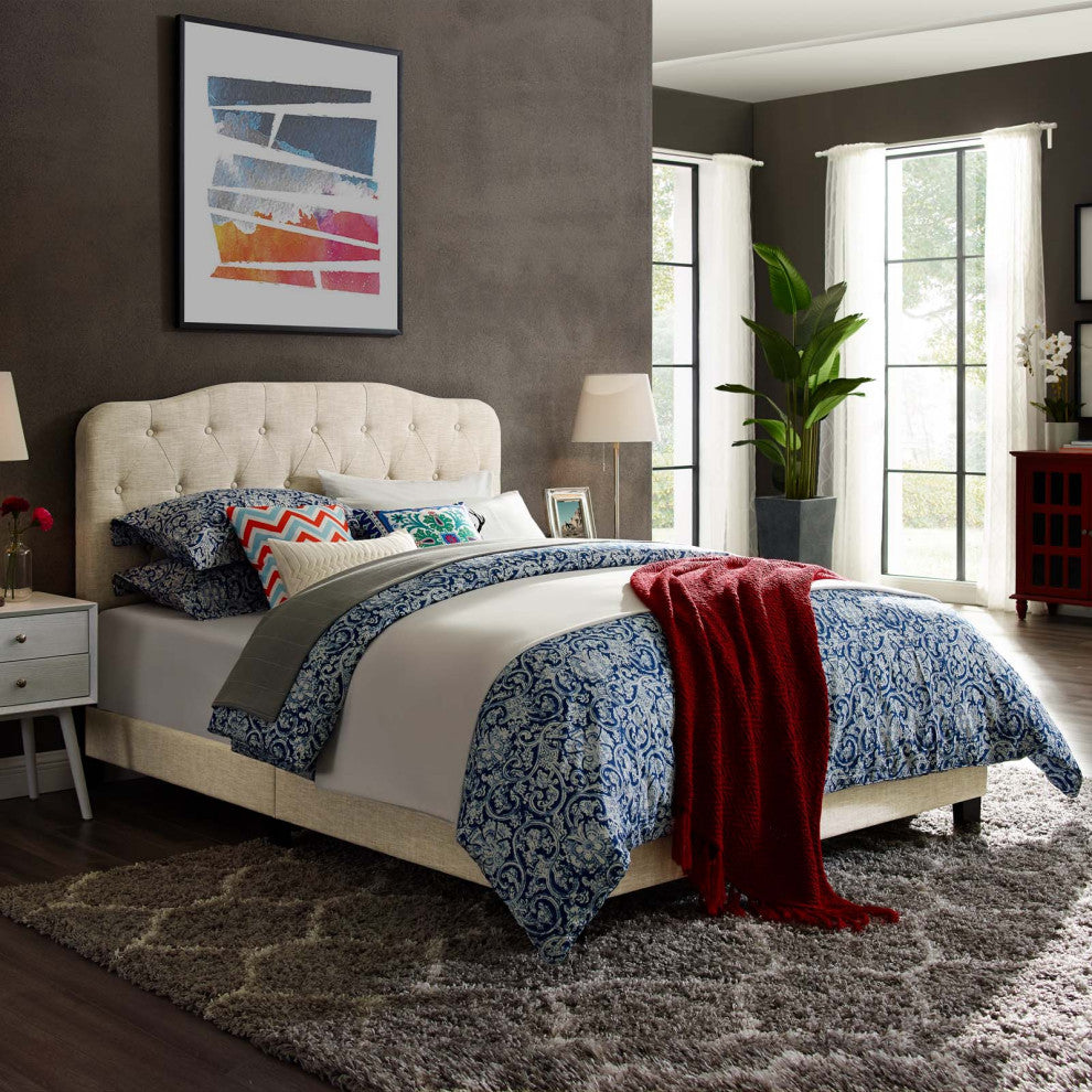 Beige Amelia Full Upholstered Fabric Bed