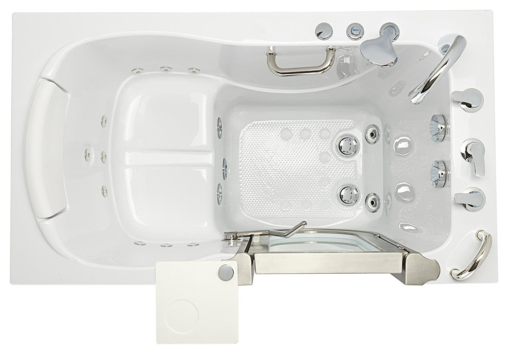 Ella Elite 32"x52" Acrylic Massage Walk-In Bathtub Inward Swing Door, Dual Drain