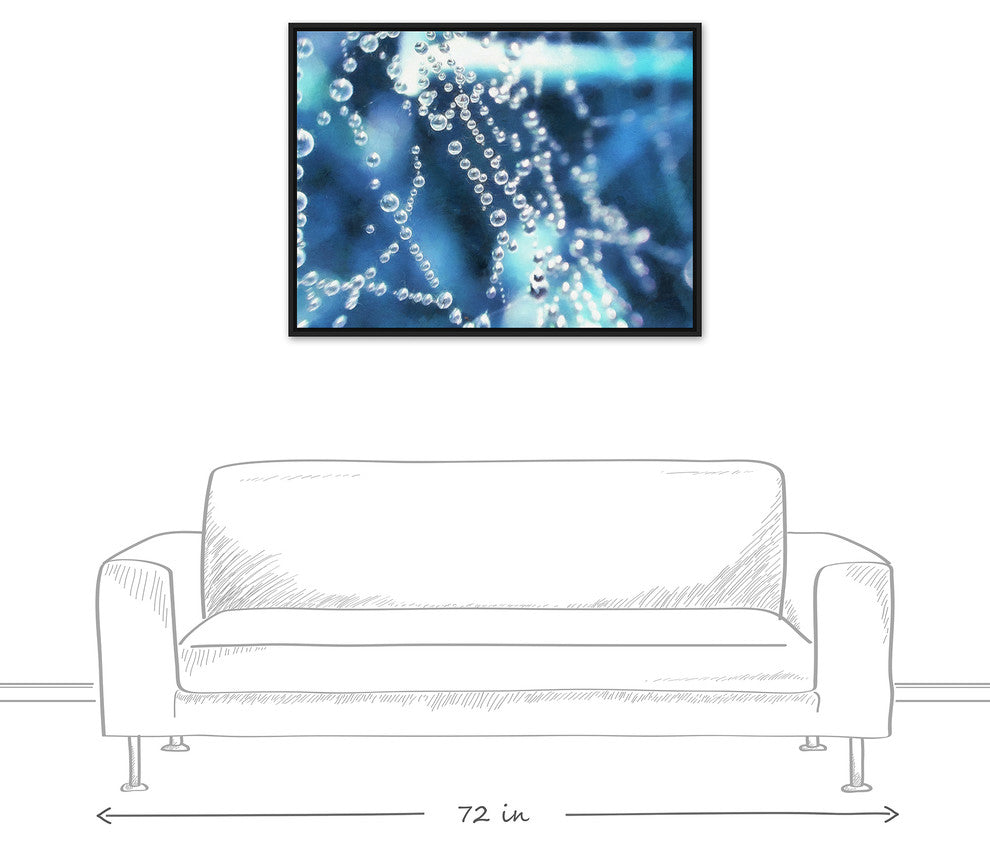 Dew Drops Over Blue 30x40 Black Floating Framed Canvas