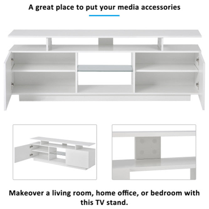 Modern TV Stand with LEDs White Particle Board TV cabinet