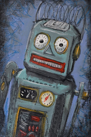 "Awkward Robot" Painting Print on Wrapped Canvas, 20"x30"