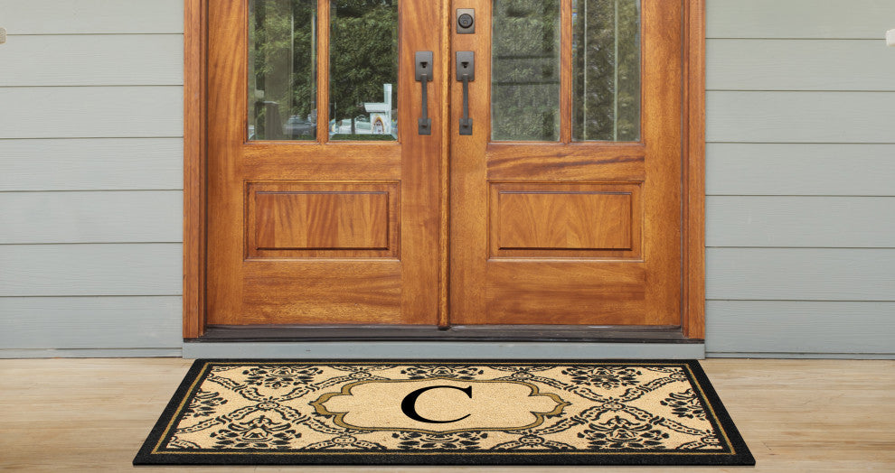 A1HC  Uriel Treated Coir Entry Monogrammed Double Doormat, 60"x30", X-Large, C