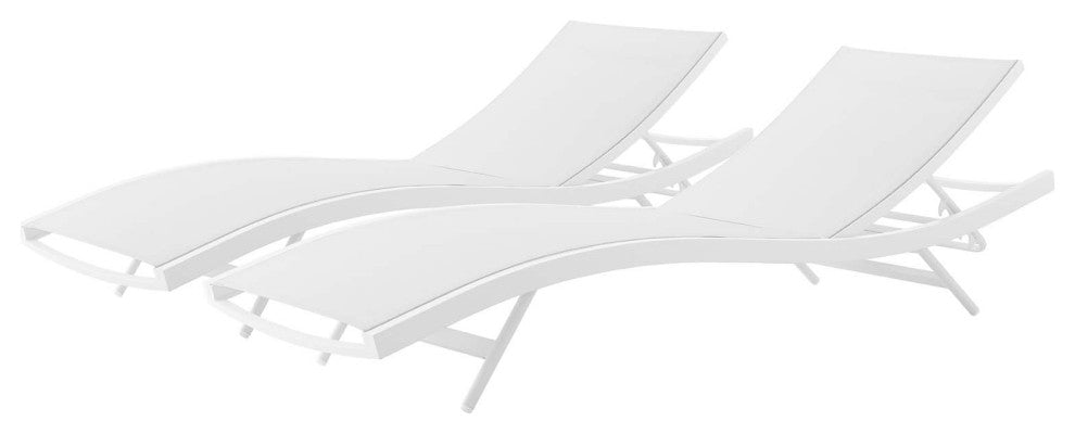 Lounge Chair Chaise, Set of 2, Aluminum, Metal, White, Modern, Outdoor Patio