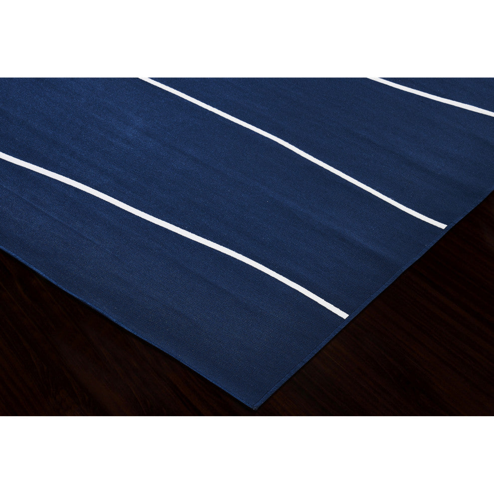 Caymen Rectangle Dark Blue,White Strip Outdoor Rug 3x4'