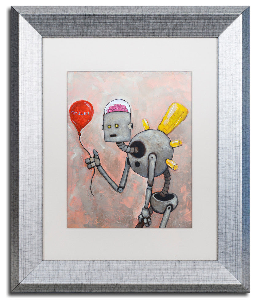''Smile'' Matted Framed Art, Silver Frame, White Matte, 14x11