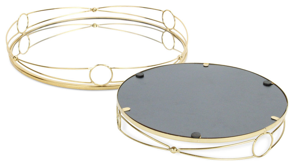 Mianzi Round Tricircle Rim Gold Metal Trays (Set of 2)
