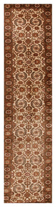 Agra Lacy Traditional Floral Beige Wool Hand Knotted Rug, 2' 6"x15'
