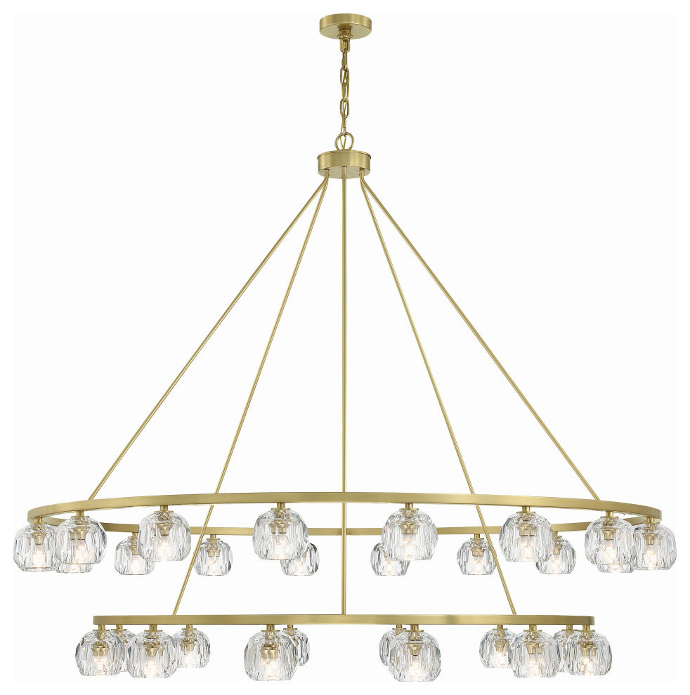 Aragon 30-Light Soft Brass Chandelier, Faceted Cut Crystal
