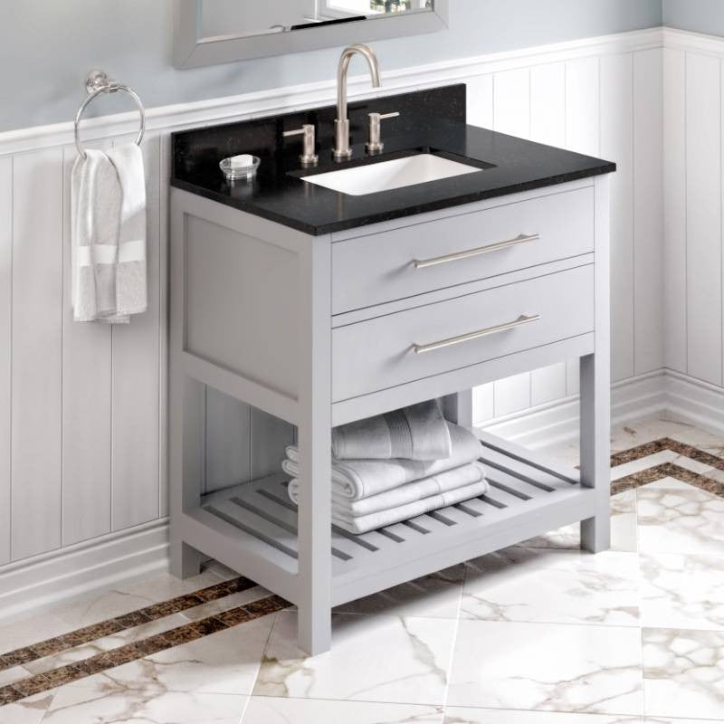 Wavecrest Contemporary Grey 36" Vanity, Black Granite Top