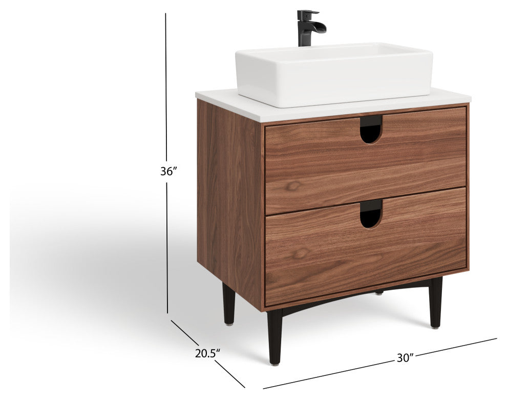 Newton Bath Vanity, Walnut, 30", Single Sink, Freestanding