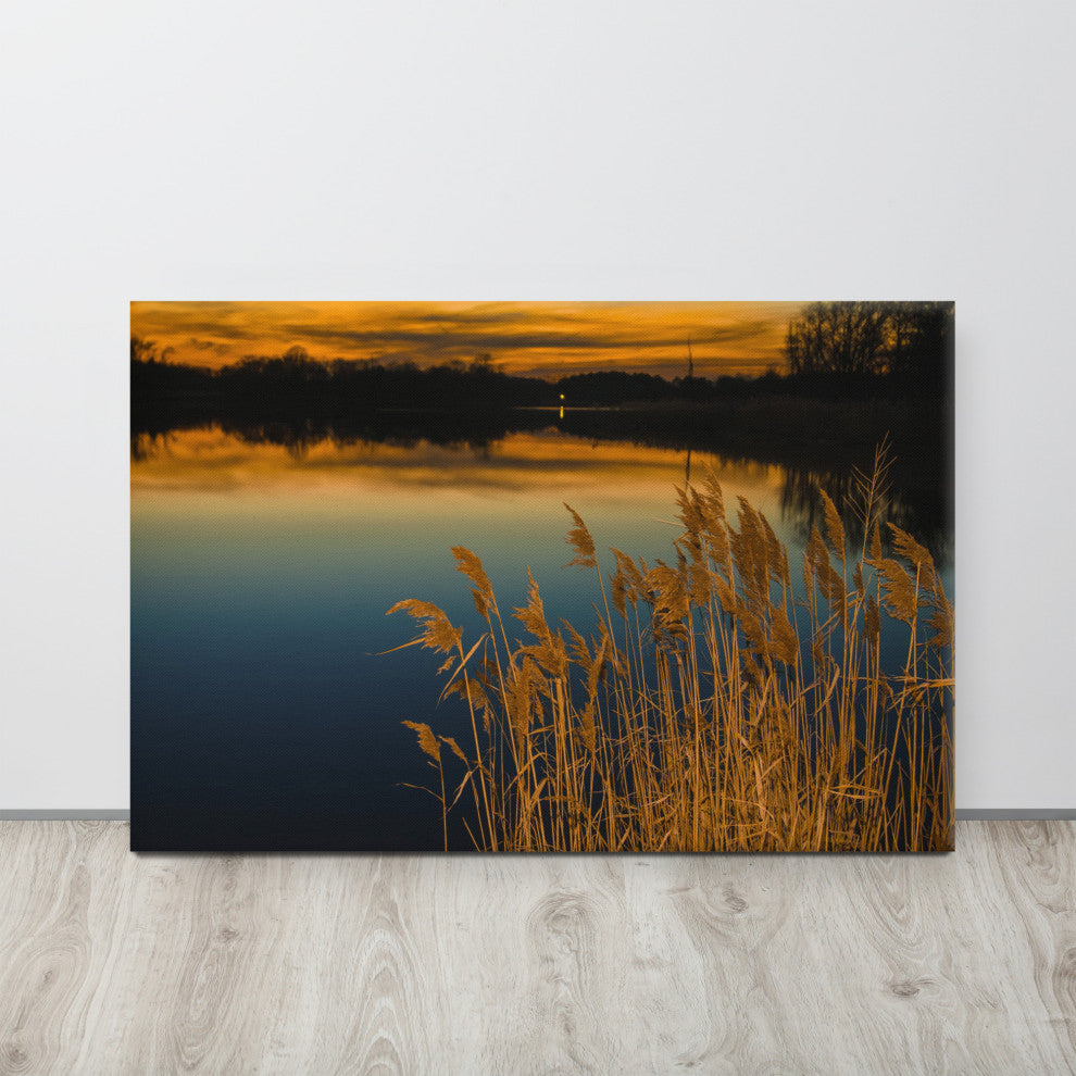 Rustic Canvas Wall Art: Sunset Reedy Point Landscape Print, 24" X 36"