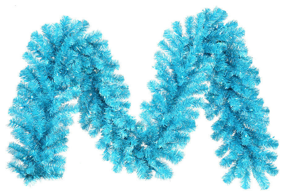 Vickerman Garland With Mini Lights, Sky Blue, Teal LED Lights, 9'x12"