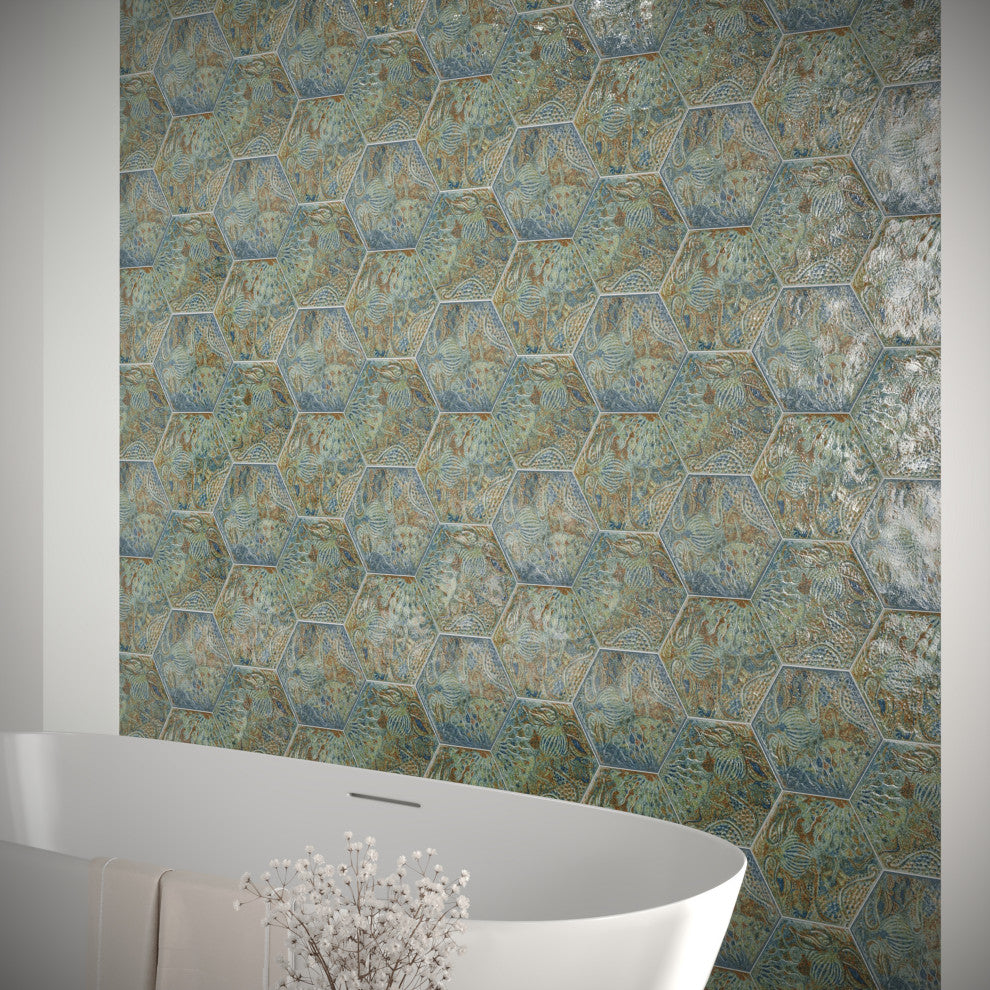 Gaudi React Hex Ocean Porcelain Floor and Wall Tile