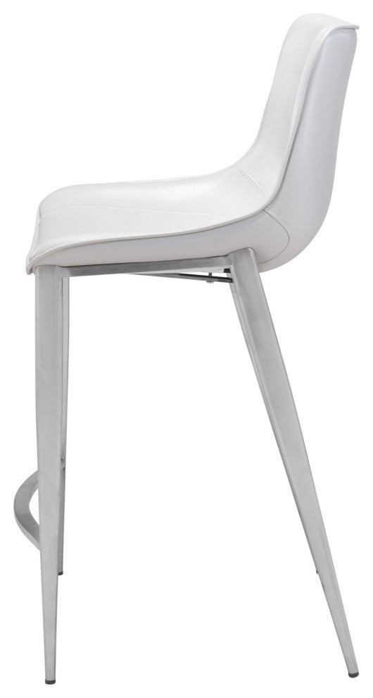 Counter Stool Chair, Set of 2, Faux Vinyl Leather, Steel, White, Silver, Cafe