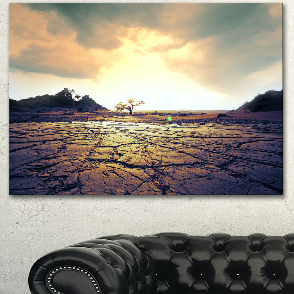 Cracked Drought Land with Sunshine, Extra Large Landscape Canvas Art, 40"x30"