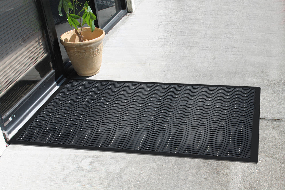 Wavy 100% Rubber Clean Step Scraper Doormat, 36"x60"