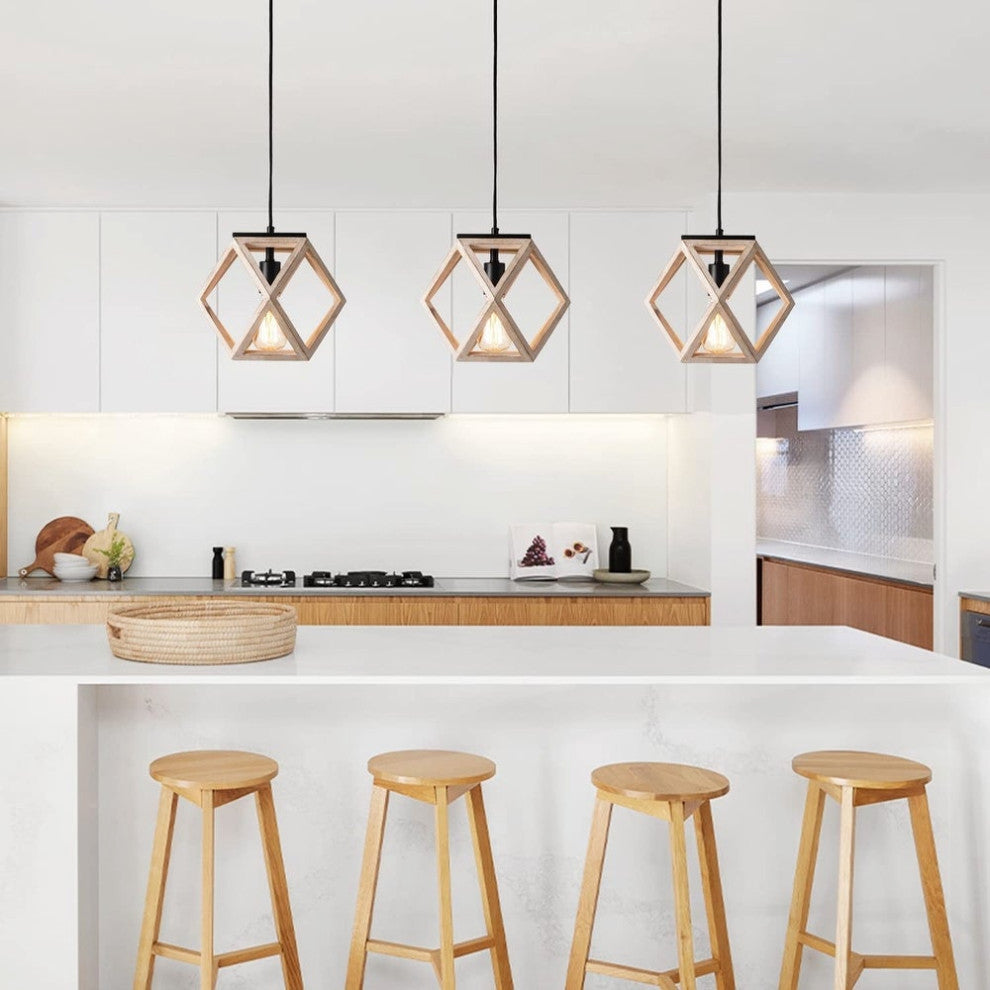 Globe Wooden Pendant Light Vintage Cage Hanging Lamp