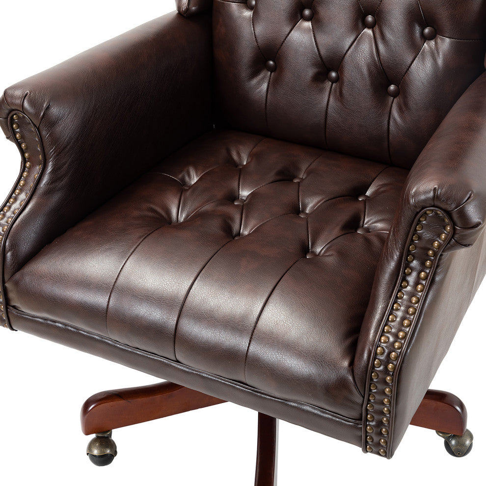 Executive Swivel Office Task Chair With Tufted Back, Brown