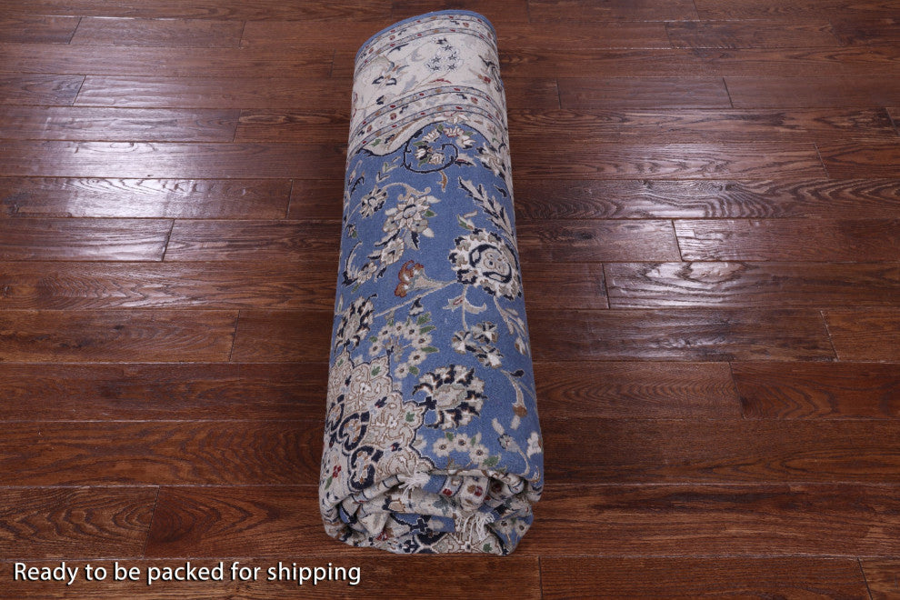 8' Square Persian Nain Wool & Silk Handmade Rug - Q13155