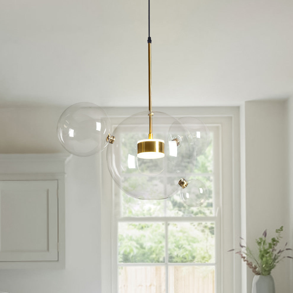 Contemporary LED Glass Globe Pendant Light, 4 Globes