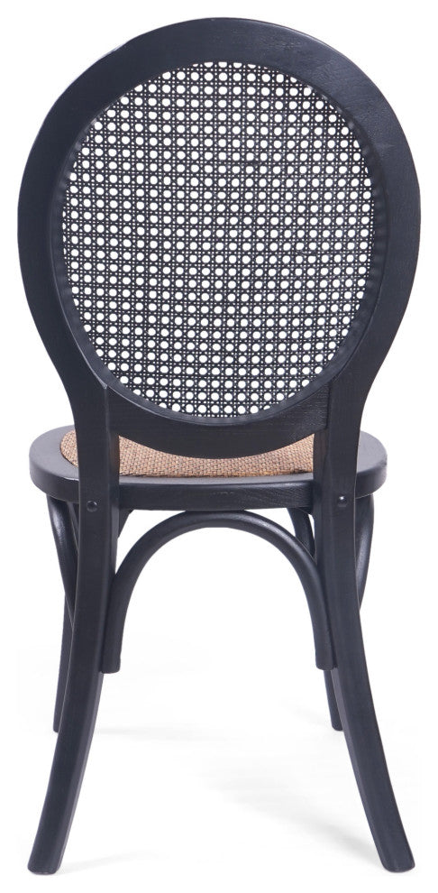 Bordeaux Elm Wood and Rattan Dining Chairs, Set of 2, Matte Black