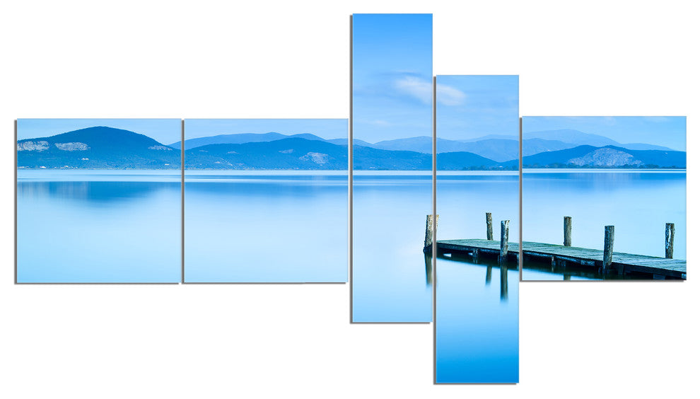 Beautiful Pier in Sea, Seascape Canvas Art Print, 60"x32", 5 panels