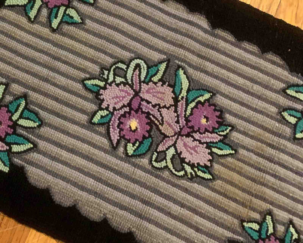 Handmade Antique American Hooked Rug, 1.11'x3.1', 60cmx94cm 1910s