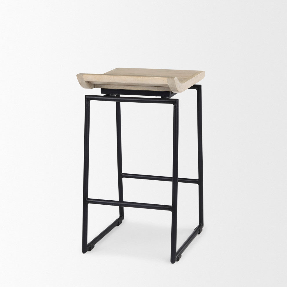 Givens Blonde Solid Wood with Black Metal Frame Counter Stool
