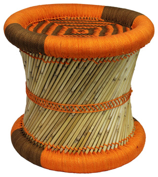 Natural Geo Decorative Handwoven Orange/Brown Accent Stool