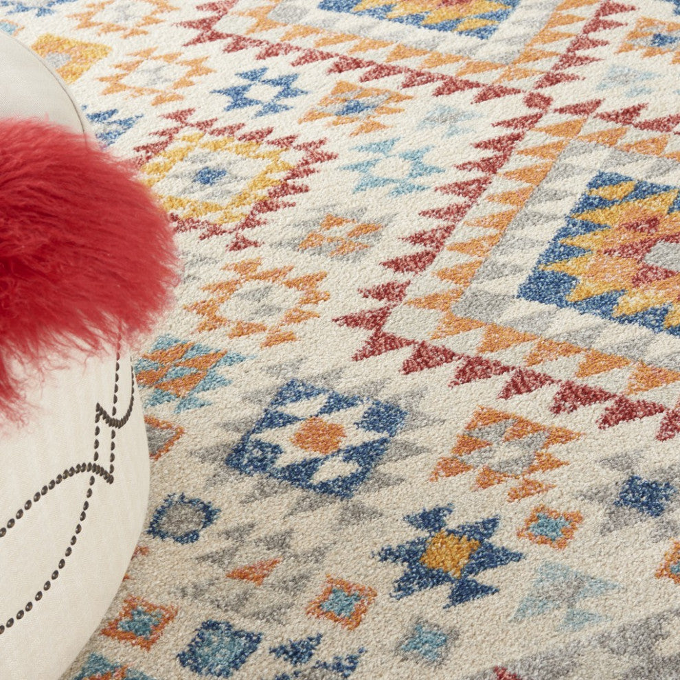 8" x 10" Ivory and Red Diamonds Area Rug