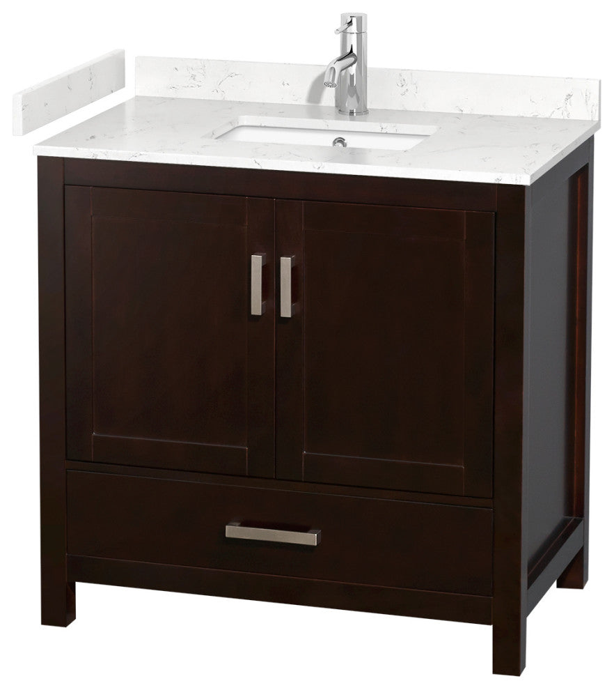 36" Single Bathroom Vanity Espresso, Carrara Cultured Marble Countertop, Sink