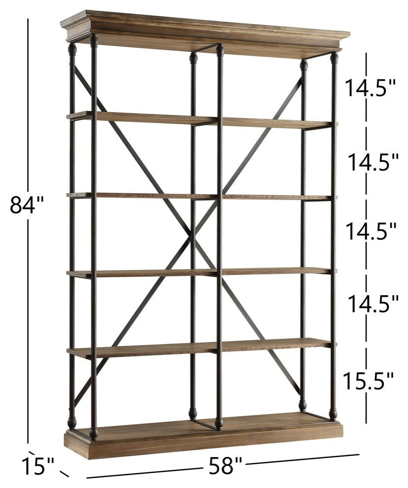 Eleanor Cornice 5-Shelf Bookcase, Brown, 58" Wide