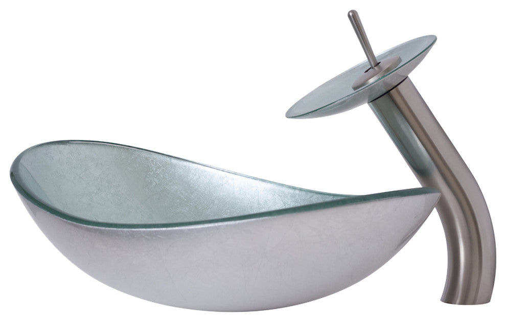 Argento Slipper Silver Foiled Glass Vessel Bath Sink Combo with Faucet and Drain, Brushed Nickel