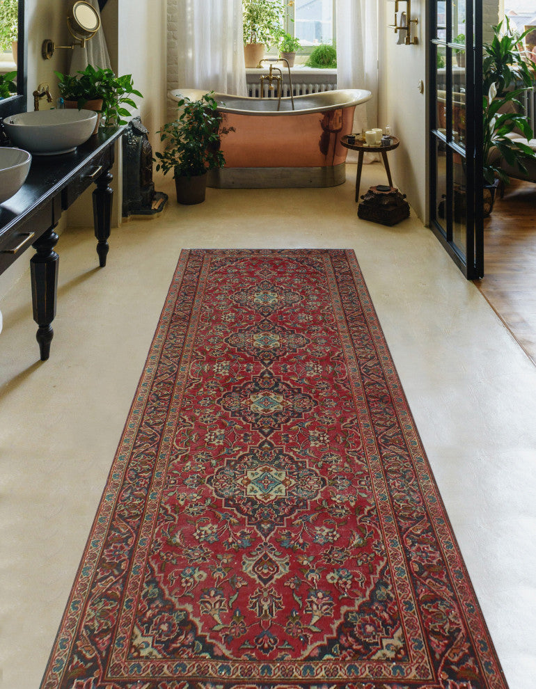 Vintage Distressed Ruby Red Runner