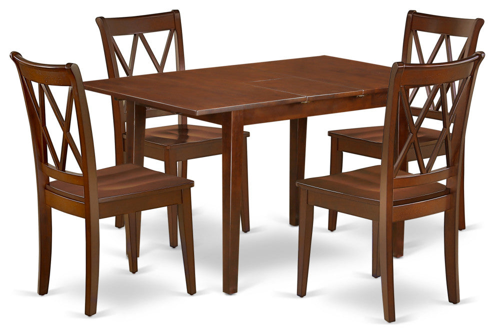 5Pc Rectangular 42/53.5 Inch Table With 12 In Leaf And 4 Double X Back Chairs
