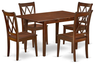 5Pc Rectangular 42/53.5 Inch Table With 12 In Leaf And 4 Double X Back Chairs