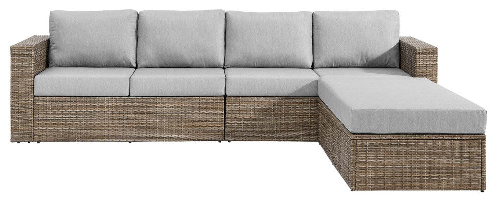 Outdoor Patio Outdoor Patio Sectional Sofa and Ottoman Set, Cappuccino Gray